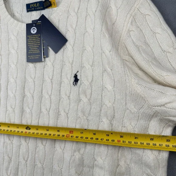 Polo Ralph Lauren Mens Cream Cable Knit Wool Cashmere Sweater XXL NWT - Picture 9 of 11
